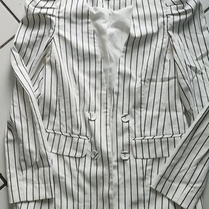 Forever 21 White Blazer with Black Pinstripes